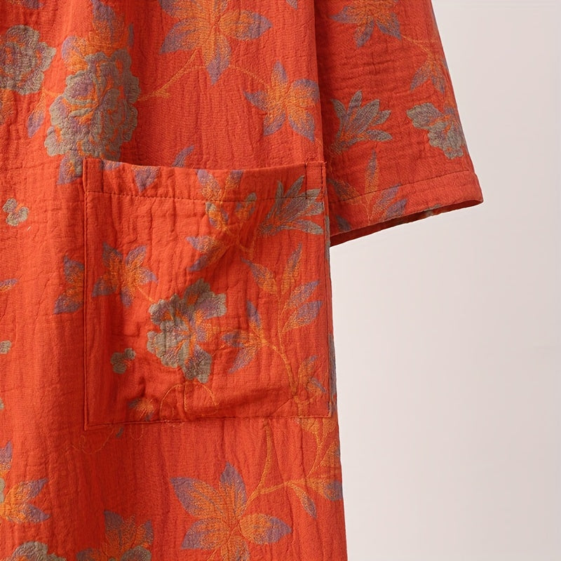 1pc Summer Women's Bathrobe, Absorbent Cotton Floral Printed Sleepwear, Super Soft Spa Robe, For Bathroom Bedroom Spa, Ideal Bathroom Supplies, Summer Accessories