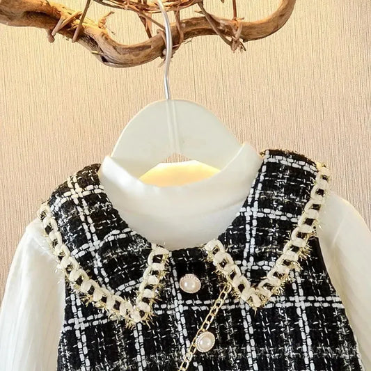 Spring and Autumn Girls Dress Set Childrens Long Sleeve Tshirt Tank Top Two Piece Baby Princess 240220