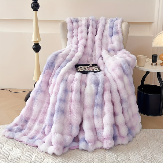 1pc Luxurious Tie-Dye Faux Rabbit Fur Shaggy Blanket - Soft, Fluffy, Plush Throw for Bed, Sofa, Nap - Warm, Cozy, and Velvety Texture