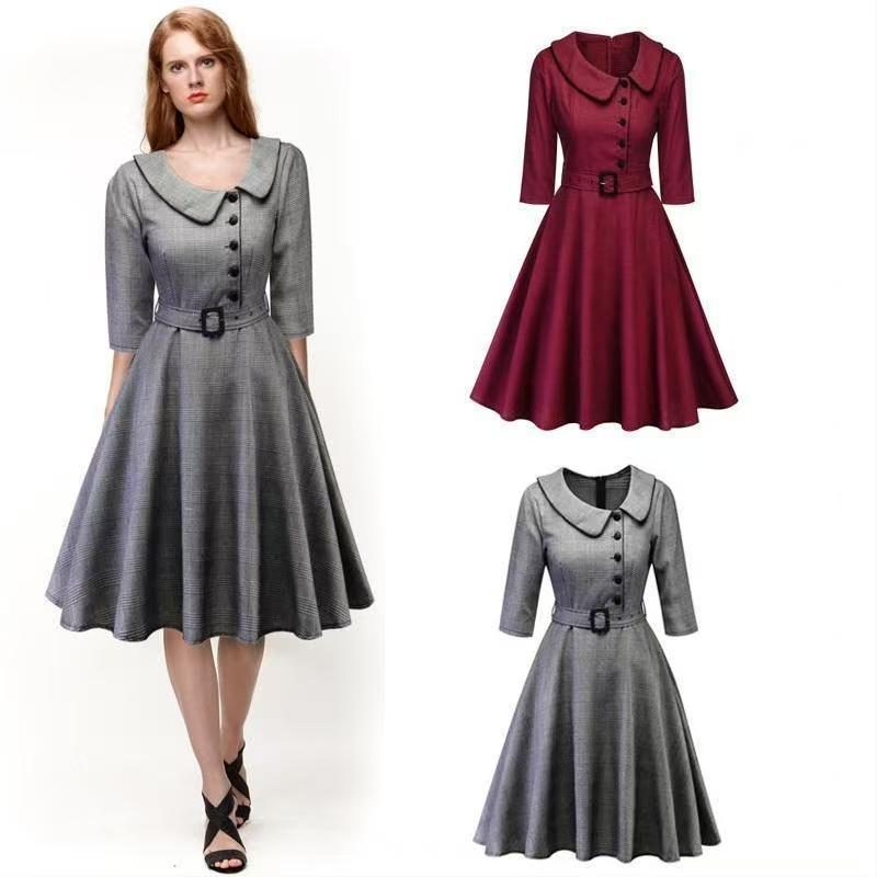 flowersverse Shawl Collar A-Line Long Sleeve Mini Dress