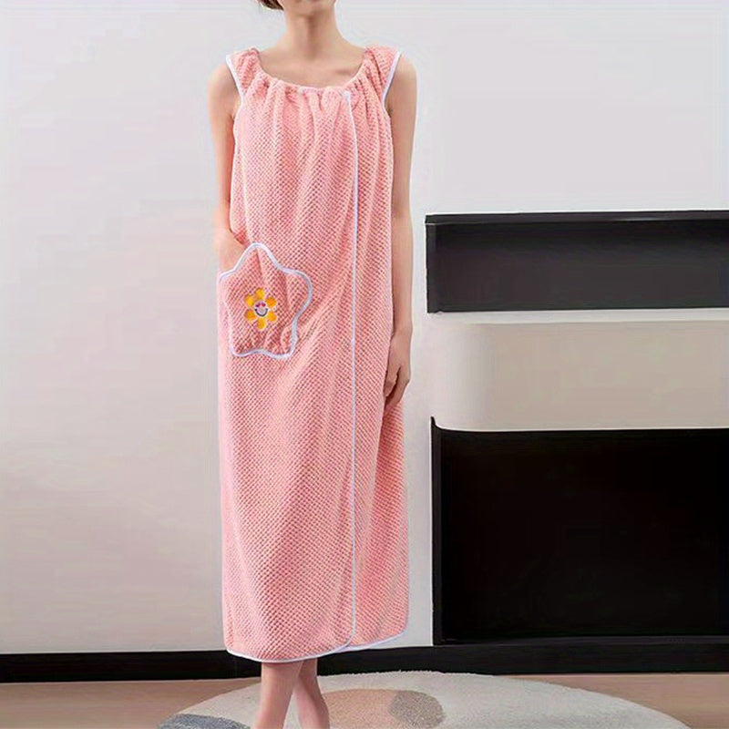 1pc Luxurious Wearable Bath Towel Wrap - Soft, Absorbent, Quick-Drying, Shoulder Strap, Pockets, Long, Spa Sauna Kilt - Bathroom Accessories for Women, Sauna Wrap, Bathroom Supplies