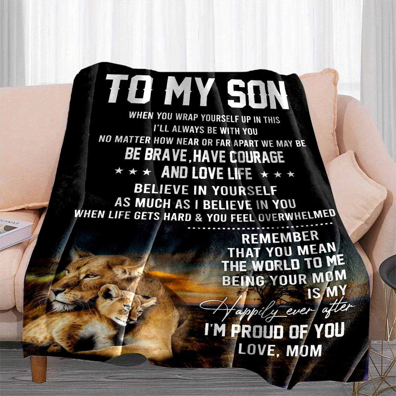 1pc Cozy Lion Pattern Flannel Blanket - Soft, Warm, and Plush for Ultimate Comfort - Perfect Gift for Sons from Moms, Ideal for Couch, Bed, and Sofa