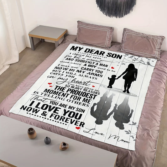 1pc Cozy To My Son Flannel Blanket - Soft, Warm, and Plush Throw for Couch, Bed, and Sofa - Perfect Gift for Loved Ones