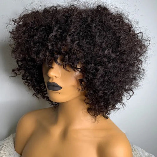 180density Short Curly Human Hair Wigs for Women Human Hair Bob Wig Kinky Curly Wig with Bangs Perruque Cheveux Humain Full Lace Front Wig