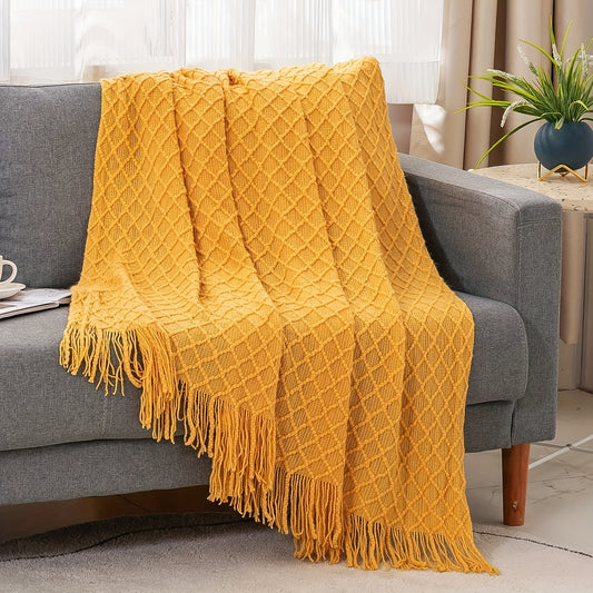 1pc Soft and Cozy Knitted Throw Blanket with Tassel for Couch and Bed - Perfect for Comfort and Style