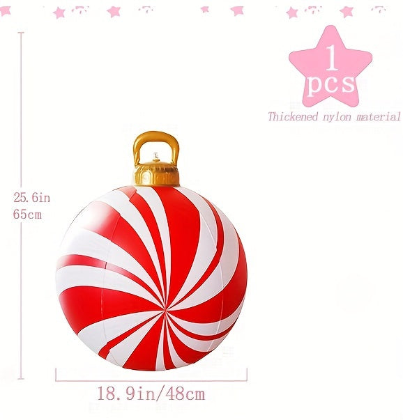 1pc 25.6-inch Plastic Red Peppermint Pattern Balloon for Festive Christmas Party Decoration, Home & Kitchen Holiday Decor, No Power Required