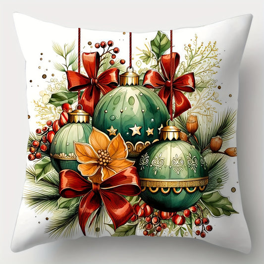 Contemporary Christmas Throw Pillow Covers Set of 4, Reindeer & Snowman, Teddy Bear & Christmas Bells, Decorative Cushion Cases, Zippered, Woven Polyester, Hand Wash, Home Sofa Decor 17x17 inches - Pillow Inserts Not Included