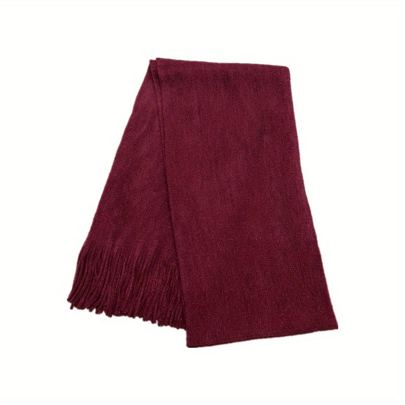 1pc Mid-length Men's Winter Tassel Warm Imitation Cashmere Scarf
