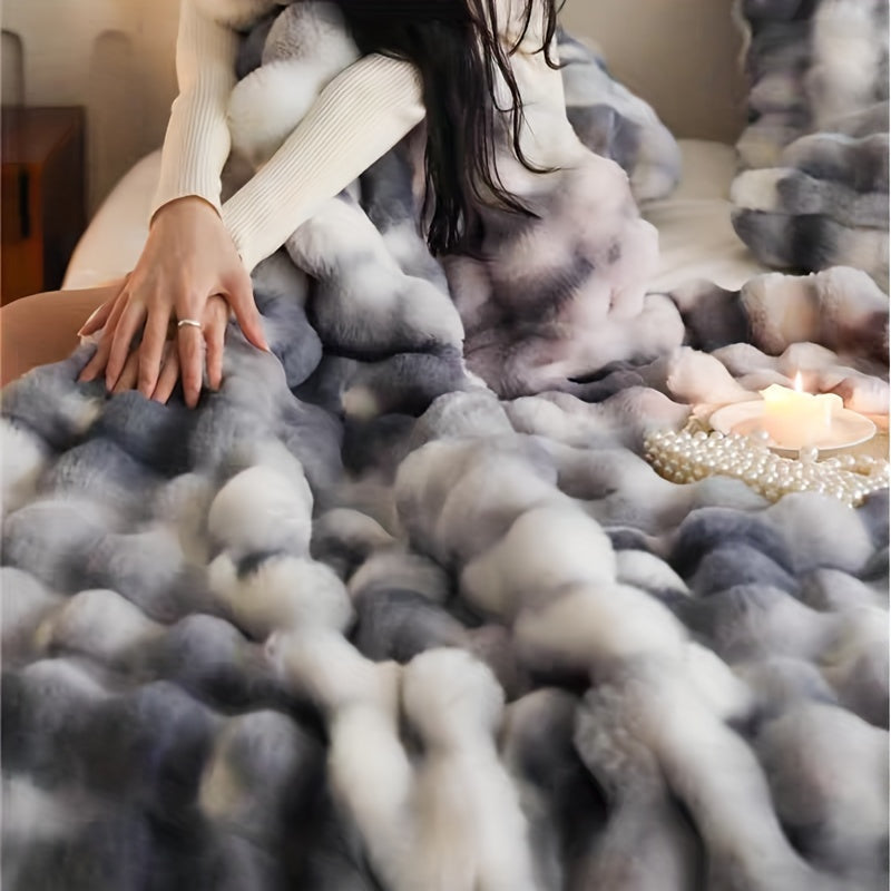 1pc Luxurious Faux Rabbit Fur Reversible Throw Blanket - Soft, Warm, Cozy, Versatile, and Lightweight for Office, Outdoor, Camping, Sofa, and Gift - Perfect for All Seasons and Occasions