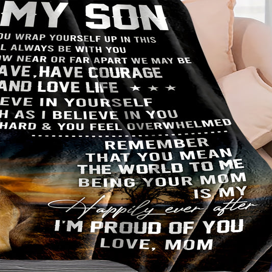 1pc Cozy Lion Pattern Flannel Blanket - Soft, Warm, and Plush for Ultimate Comfort - Perfect Gift for Sons from Moms, Ideal for Couch, Bed, and Sofa