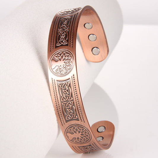 6pcs Solid Copper Magnetic Cuff Bangle - Tree of Life Pattern, Adjustable Size, Ultra Strong Magnets, Gift for Men Women, Mom Dad, Birthday, Christmas, Anniversary, and Everyday Wear