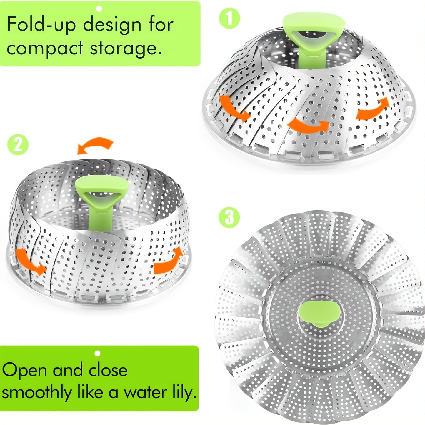 1pc Premium Foldable Stainless Steel Vegetable Steamer Basket - Effortlessly Cook & Lock Nutrients in Your Favorite Veggies with its Durable, Space-Saving Design - Perfect for Healthy Meals
