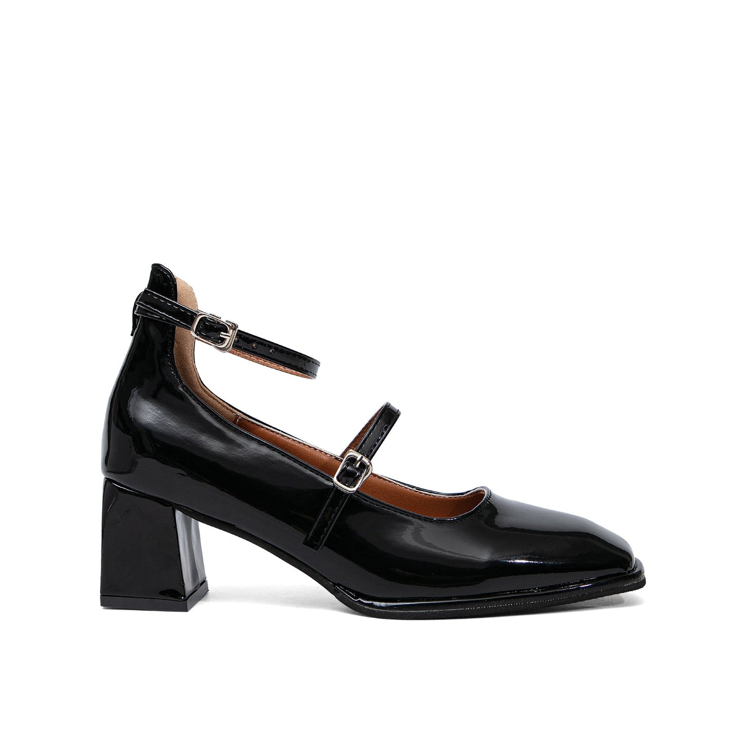 flowersverse - Women Vintage Patent Chunky Heeled Mary Jane Pumps