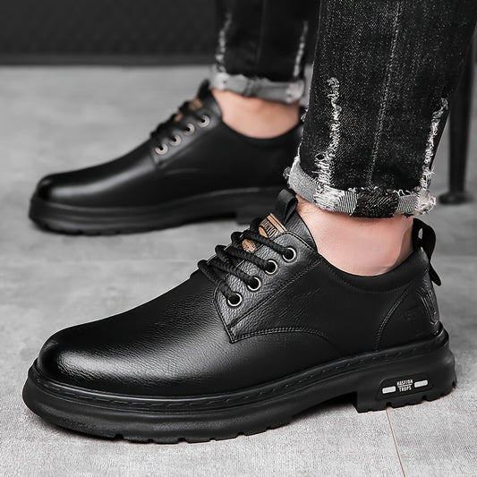 Classic Derby Boots for Men - Premium Split Leather Upper, Timeless Solid Color, Anti-Slip Rubber Sole, Comfortable Plain Toe Design - Durable & Versatile Footwear for Business or Casual Wear