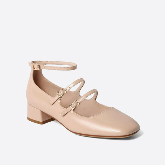 flowersverse - Women Elegant Solid Color Leather Ornament Mary Janes