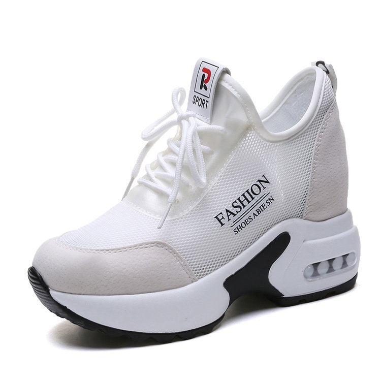 Amozae Women's Sneakers Spring Sequined Casual Shoes Women Platform Heels Wedges Height Increasing 2022 Knitted Ladies Vulcanized Shoes