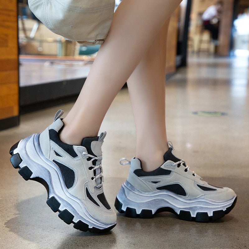 Amozae VIP Link For Dropshipping Fujin Chunky Sneakers Women Spring Thick Bottom Daddy Shoes Round Toe Breathing Leisure Women Shoes