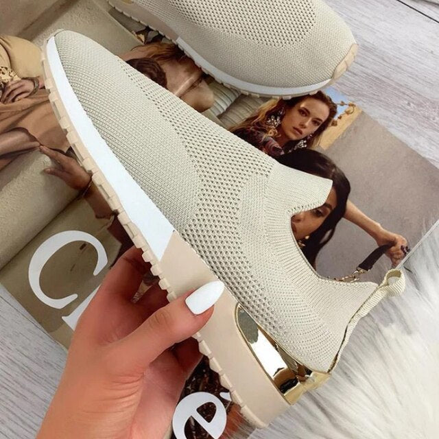 Amozae New Fashion Women Casual Shoes Mesh Breathable Comfortable Female Sneakers Summer Solid Color Slip On Ladies Walking Shoes
