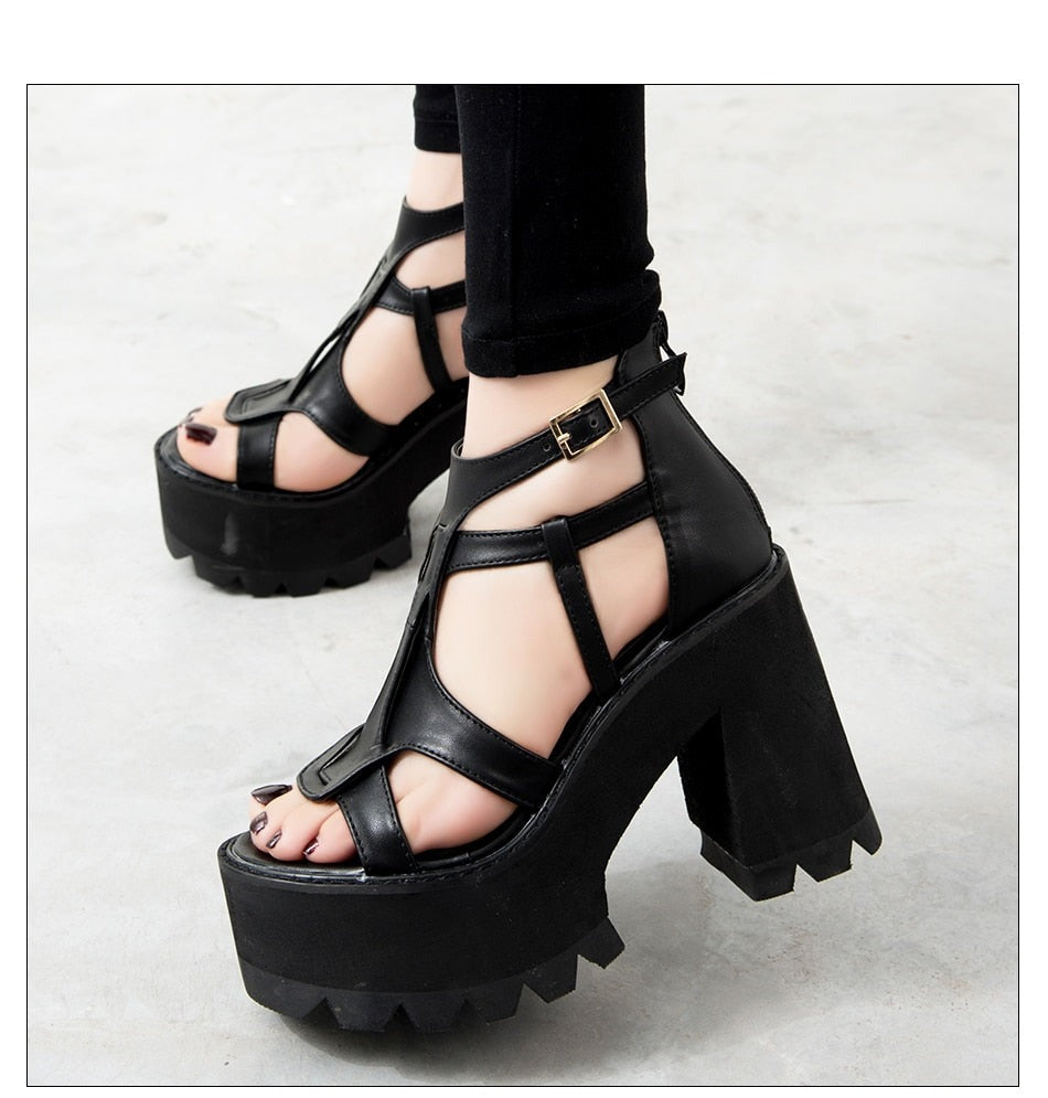 flowersverse Rome Gladiator Women Shoes New Summer Sandals Thick Bottom Hollow Out Ankle Strap Comfortable Party Sandals Top Quality