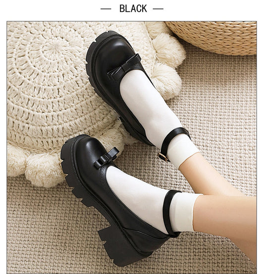 Amozae Bowknot Round Toe Ankle Buckle Lolita Shoes Girls Spring Summer Platform Heel Dropship Student Shoes College Girl Lolita