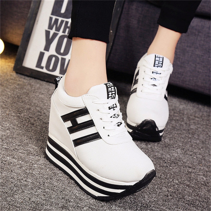 Amozae High Flat Platform 9Cm Height Increasing Casual Shoes Woman Spring New Hidden Wedge Sneakers Female Vulcanize Shoes