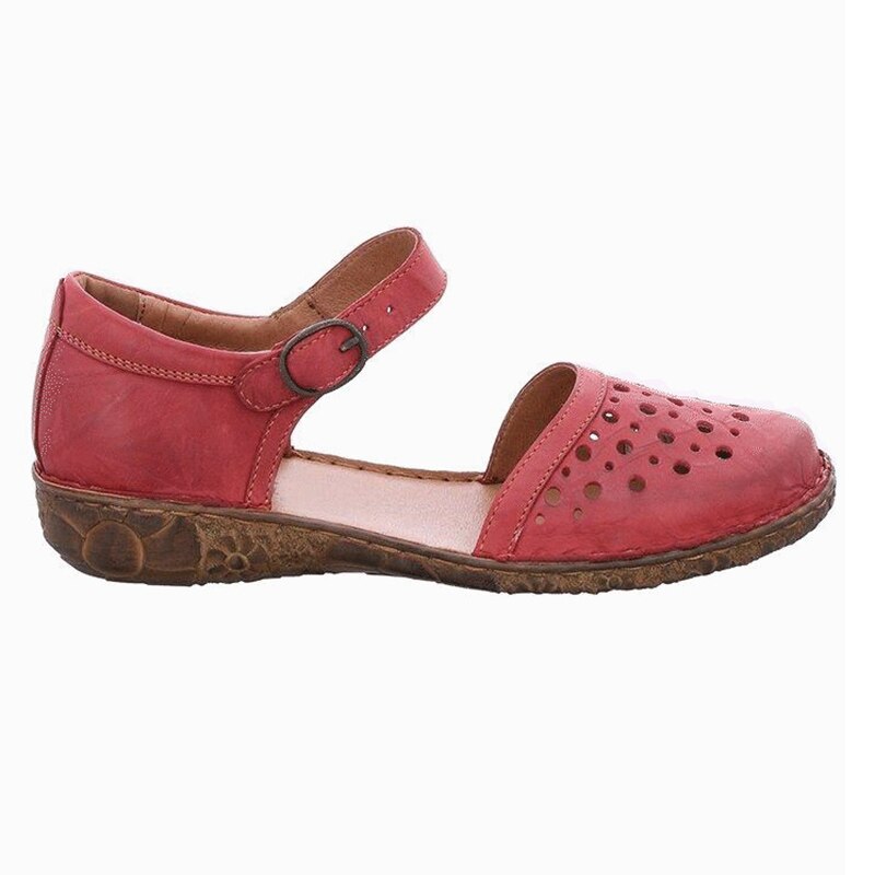 flowersverse New Women Round Toe Hollow-out Sandals Comfortable Soft Hook Loop Mary Jane Flat Sandal Breathable Non-slip For Summer