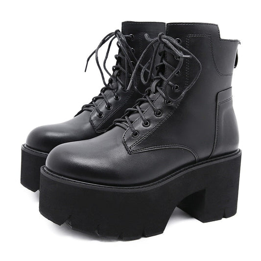 Thanksgiving Amozae 2022 Women Ankle Boots Round Toe EVA Soft Material Lace-Up Female Short Boots Thick Platform Ladies Shoes Black
