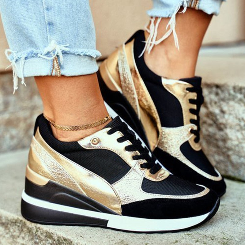 Amozae 2022 Autumn Women Sneakers Mesh Breathable Tennis Shoes For Ladies Lace-Up Outdoor Casual Chunky Wedges Shoes Females