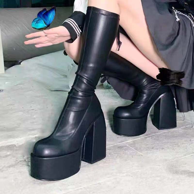 Amozae Women Boots Ladies Wedges Height-Increasing Boots Thin Square-Toed Shoes 2022 New Knight Boots Botas De Mujer Zapatillas 2022