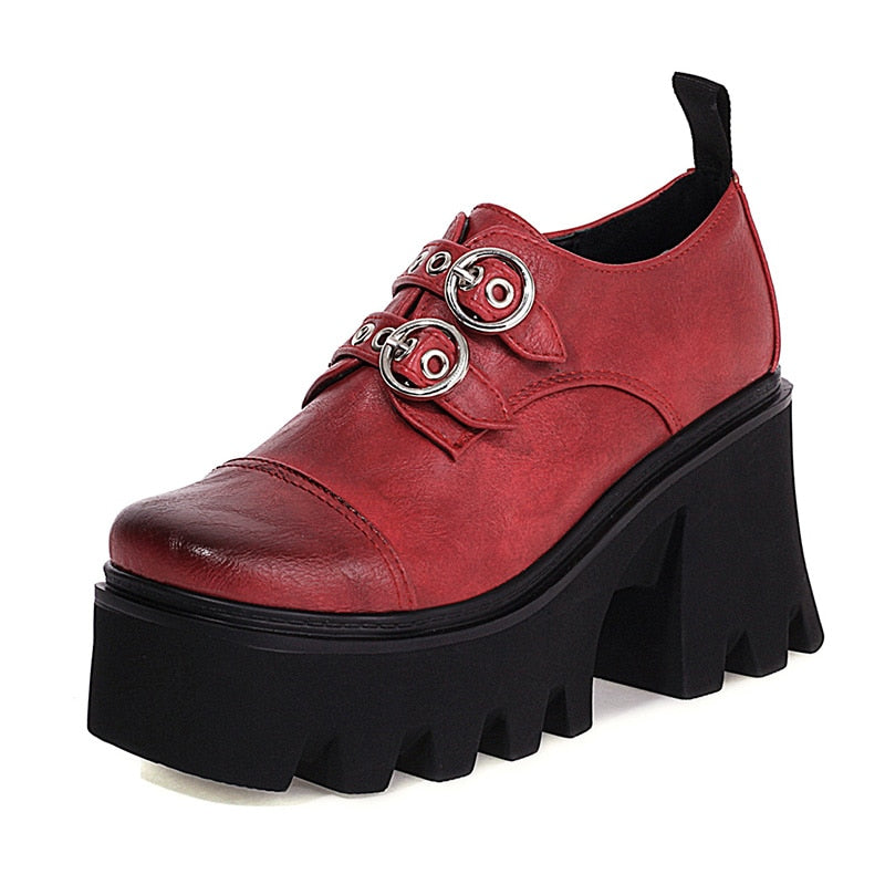 Amozae INS On Sale Lady Platform Buckle Block Heel Pumps Thick Sole Shoes For Women Vintage Goth Office Shoes