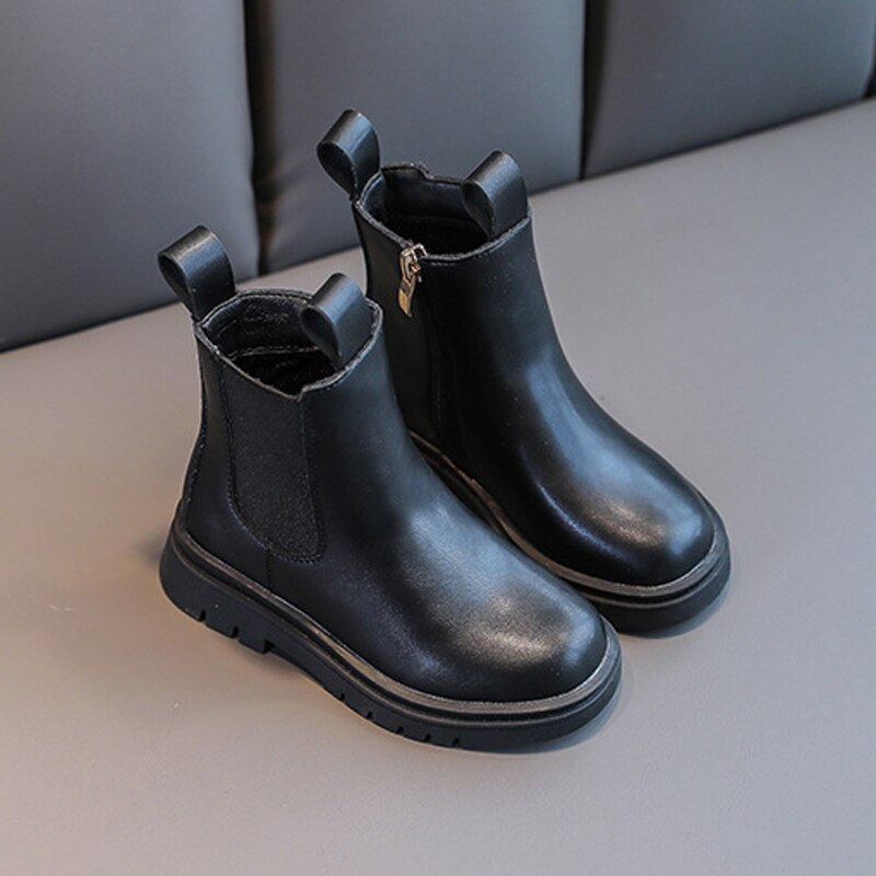 Christmas Gift Girls Chelsea Boots Autumn New British Style Leather Fashion Boots Shoes For Kids Girl Children Black Ankle Boots