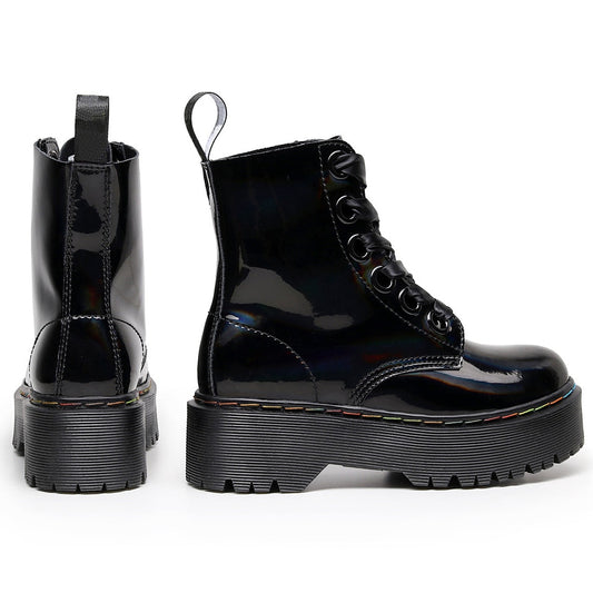 Amozae Women Platform Boots New Winter Ladies Heighten Punk Boot Female Chunky Shoes Bright Leather Flat Heels Booties Botas Mujer