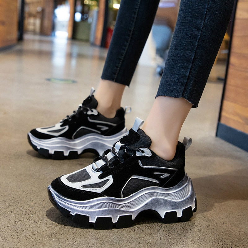 Amozae VIP Link For Dropshipping Fujin Chunky Sneakers Women Spring Thick Bottom Daddy Shoes Round Toe Breathing Leisure Women Shoes