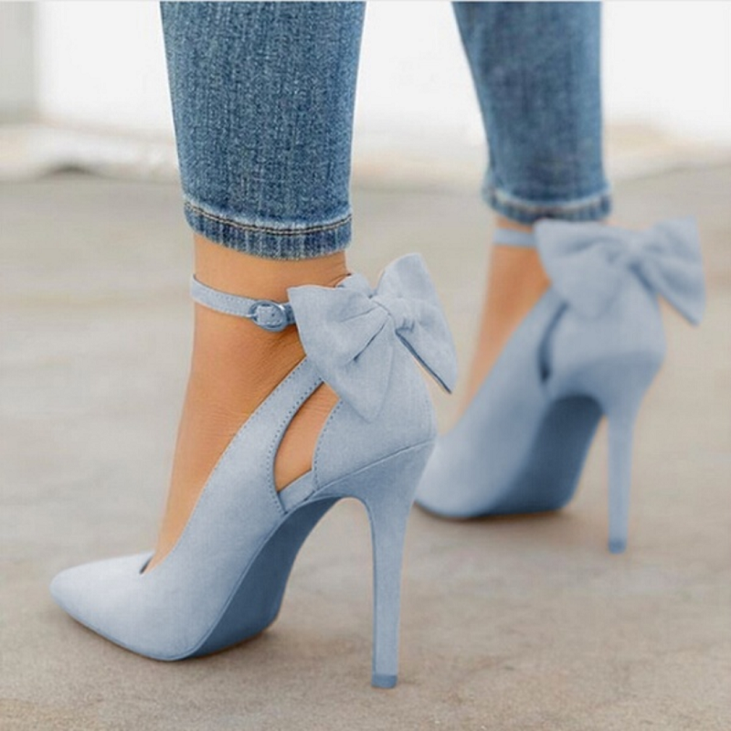 Amozae Bow Pumps Women High Heels Pointed Toe Stiletto Pumps Party Woman Black Wedding Shoes Zapatos Mujer