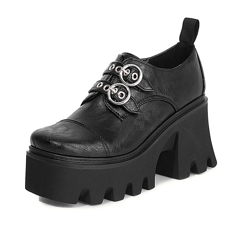 Amozae INS On Sale Lady Platform Buckle Block Heel Pumps Thick Sole Shoes For Women Vintage Goth Office Shoes