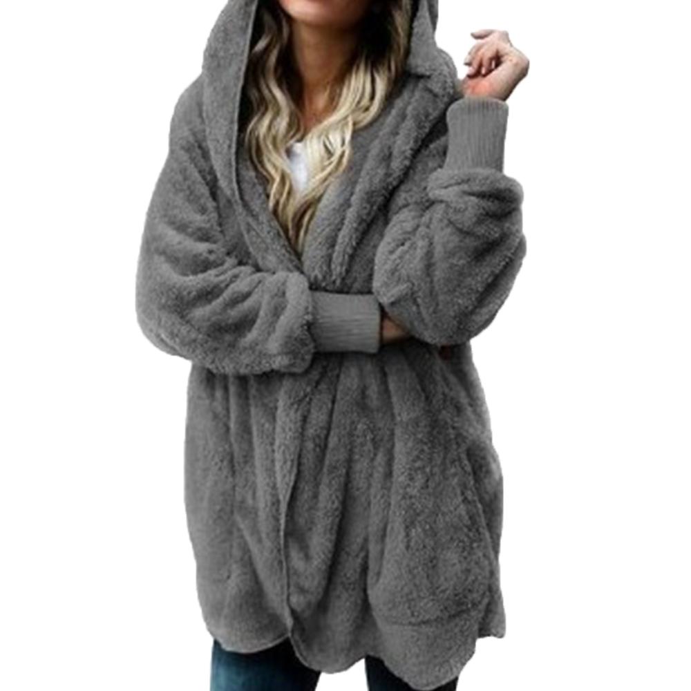 flowersverse Winter Warm Women Fashion Faux Fur Hooded Coat Hairry Cardigan Furry Outwear