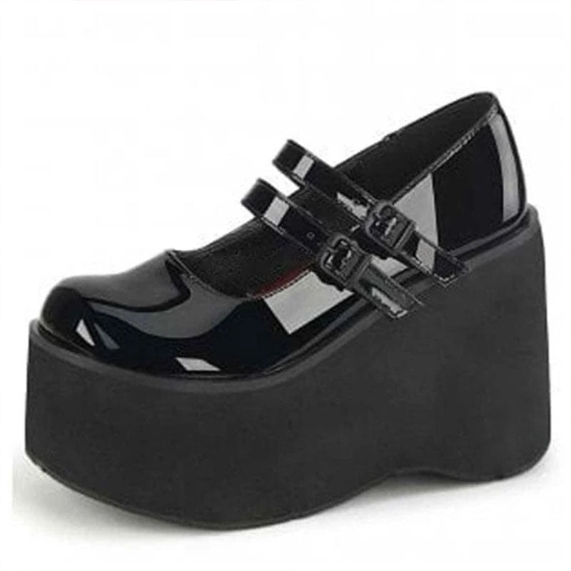 Amozae Leather Women High Heels Platform Mary Janes Shoes Ladies Sandals Ankle Buckle Punk Thick Bottom Casual Female Wedge Footwear