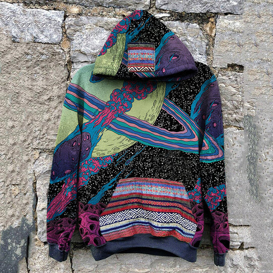 flowersverse New Casual Warm Pullover Tops Fashion Totem Printing Hooded Sweatshirt Autumn Winter Casual Long Sleeve Loose Hoodies Streetwear