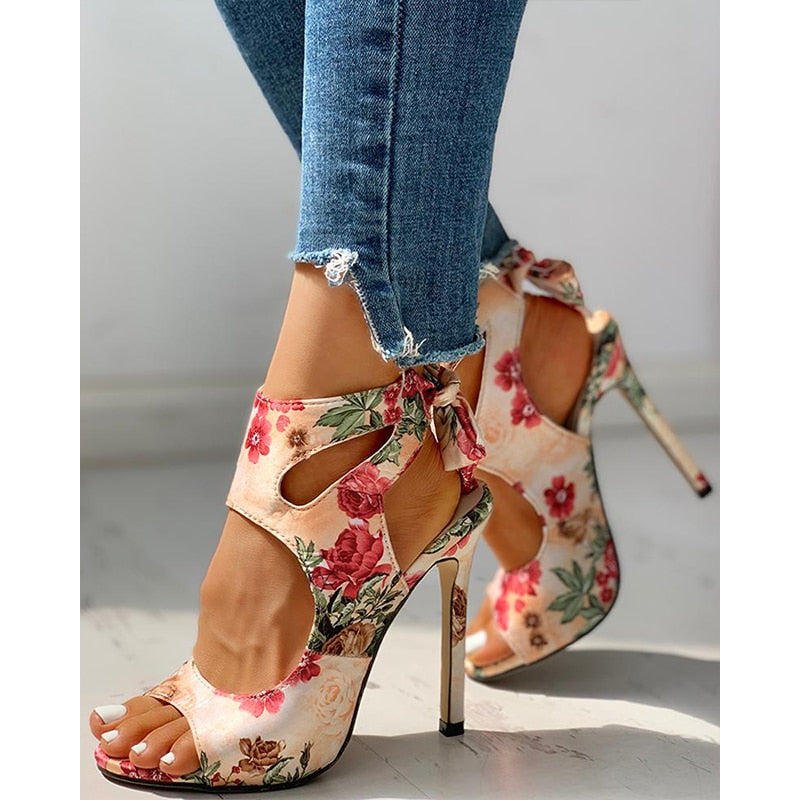 Amozae 2022 New Women Summer Thin High Heels Embroidered Peep Toe Gladiator Pumps Office Sandals Party Shoes