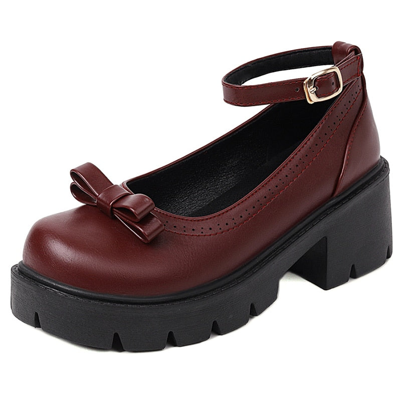 Amozae Bowknot Round Toe Ankle Buckle Lolita Shoes Girls Spring Summer Platform Heel Dropship Student Shoes College Girl Lolita