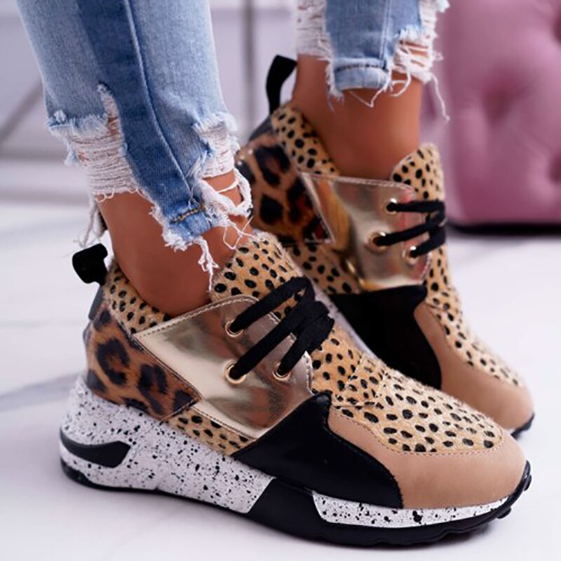 Amozae Summer Hot Lady Shoes Women Sneakers Leopard Mesh Breath Women Running Female Shoes Outdoor Flat Platform Zapatos Mujer