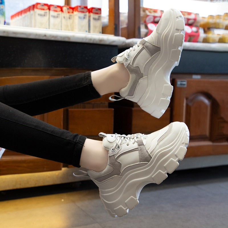 Amozae VIP Link For Dropshipping Fujin Chunky Sneakers Women Spring Thick Bottom Daddy Shoes Round Toe Breathing Leisure Women Shoes
