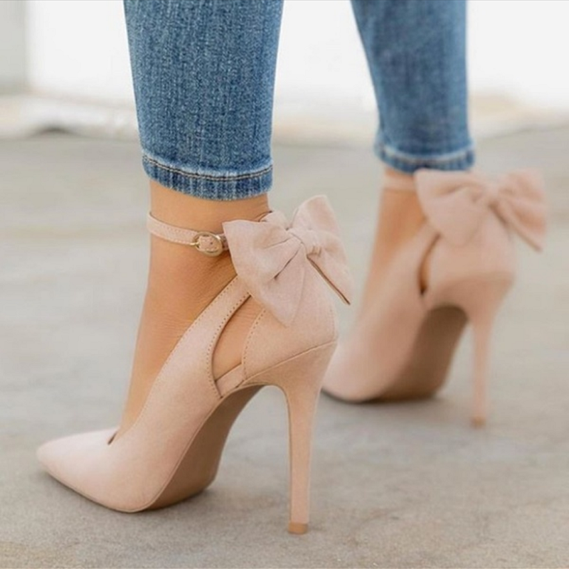 Amozae Bow Pumps Women High Heels Pointed Toe Stiletto Pumps Party Woman Black Wedding Shoes Zapatos Mujer