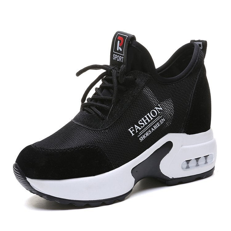 Amozae Women's Sneakers Spring Sequined Casual Shoes Women Platform Heels Wedges Height Increasing 2022 Knitted Ladies Vulcanized Shoes