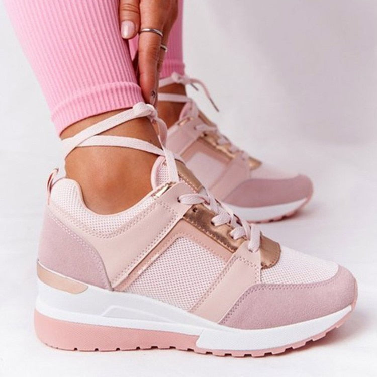 Thanksgiving Amozae 2022New Wedge Sneakers Women Lace-Up Height Increasing Sports Shoes Ladies Casual Platform Air Cushion Comfy Vulcanized Shoes