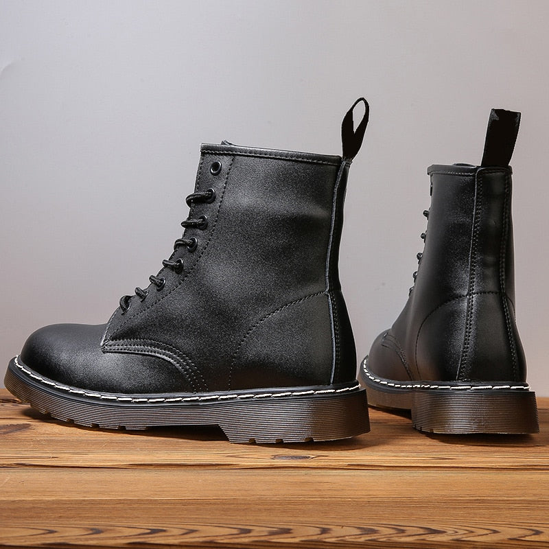 Amozae Women Boots Leather Shoes High Top Fashion Winter Warm Snow Shoes Motorcycle Men Boots Couple Unisex Booties Bottes Pour Femmes