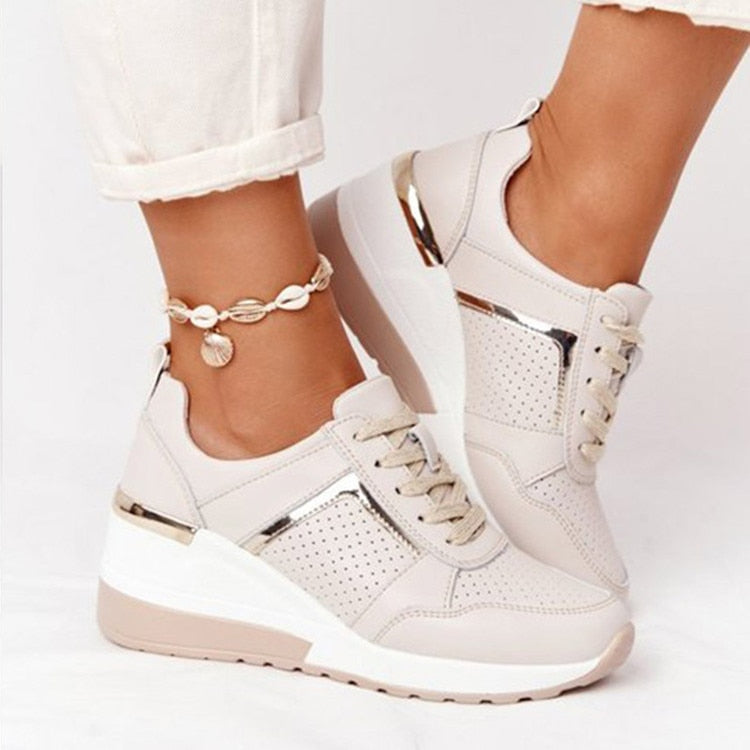 Thanksgiving Amozae 2022New Wedge Sneakers Women Lace-Up Height Increasing Sports Shoes Ladies Casual Platform Air Cushion Comfy Vulcanized Shoes