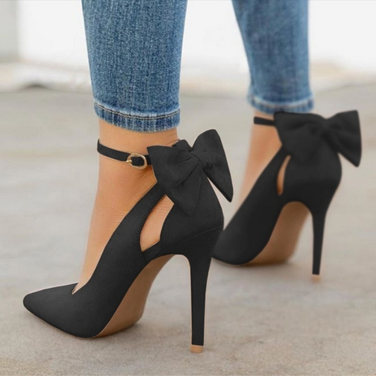 Amozae Bow Pumps Women High Heels Pointed Toe Stiletto Pumps Party Woman Black Wedding Shoes Zapatos Mujer