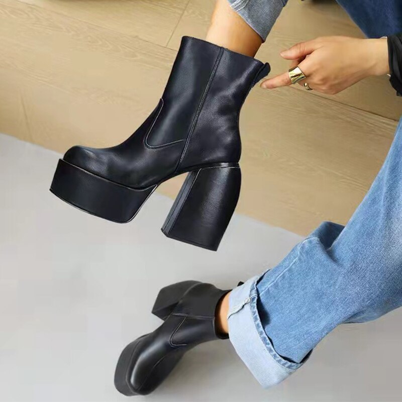 Amozae Women Boots Ladies Wedges Height-Increasing Boots Thin Square-Toed Shoes 2022 New Knight Boots Botas De Mujer Zapatillas 2022