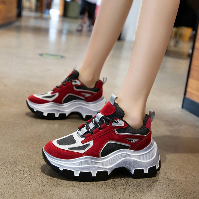 Amozae VIP Link For Dropshipping Fujin Chunky Sneakers Women Spring Thick Bottom Daddy Shoes Round Toe Breathing Leisure Women Shoes